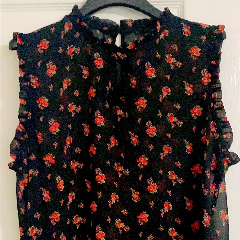 Organza red flower blouse
